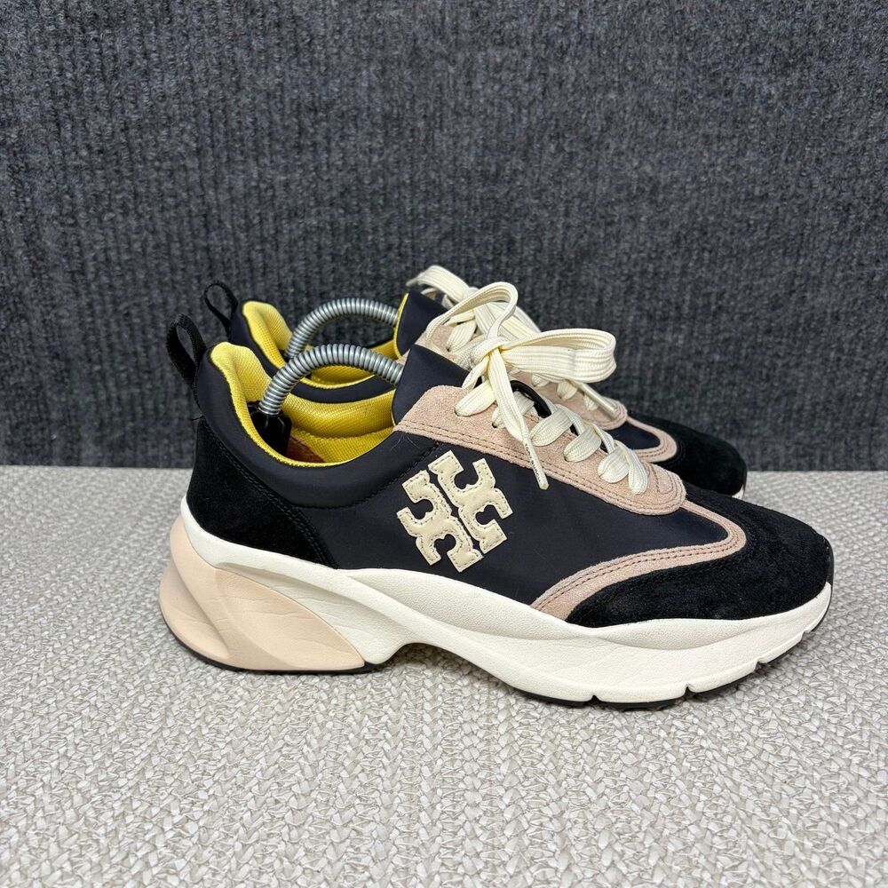 Tory Burch Good Luck Trainer Casual Sneakers Shoes Black Cream White Women’s 7 M